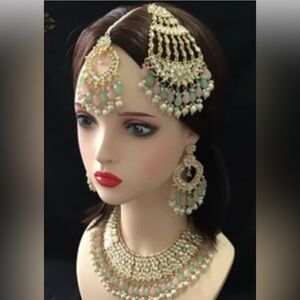 Indian Gold and Pastel Pink and Green Jewelry Set